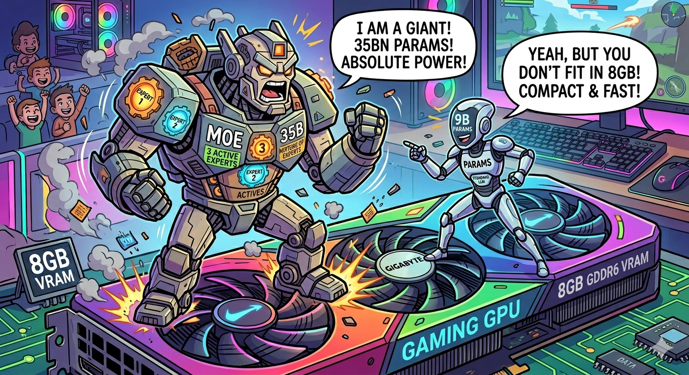 MoE vs Dense on a budget GPU: How Qwen3.6-35B lost to a 9B Model from the same family